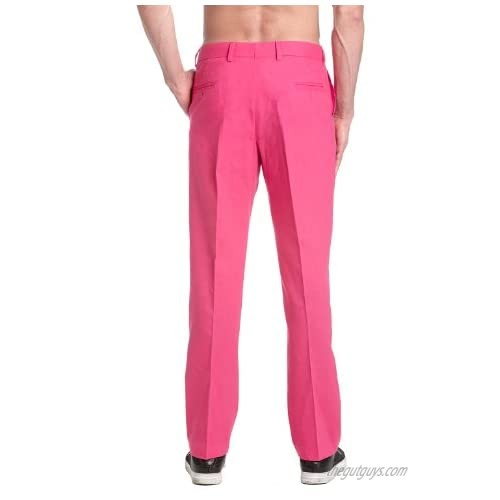 CONCITOR LINEN Men's Dress Pants Trousers Flat Front Slacks Solid HOT PINK Color
