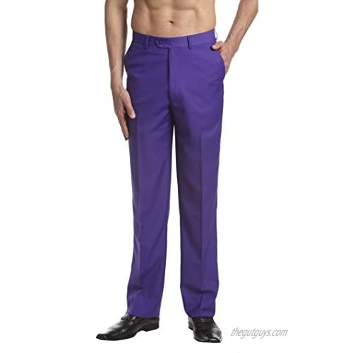 CONCITOR Men's Dress Pants Trousers Flat Front Slacks Solid PURPLE INDIGO Color