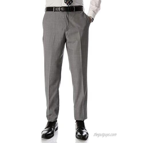 Ferrecci Men's Ben Modern Fit Plain-Front Wool Dress Pants with Expandable Waist - Wrinkle Free & Stain Resistant