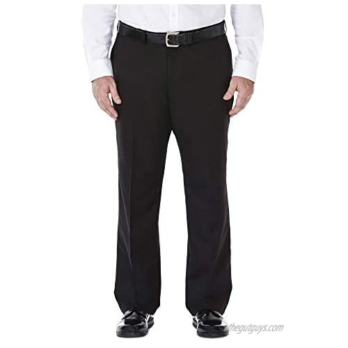 Haggar Men's Big & Tall Cool Gabardine Expandable-Waist Plain-Front Pant Black 54x34