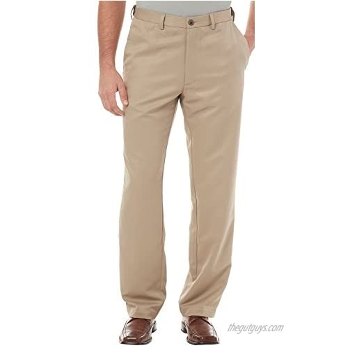 Haggar Men's Cool 18 Expandable Waist Straight-Fit Plain-Front Solid Pant