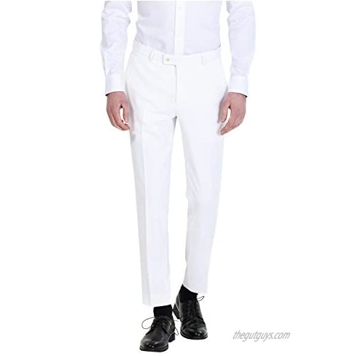HBDesign Mens Formal Slim Fit Flat Front Straight Iron Free Trousers White 30W32L
