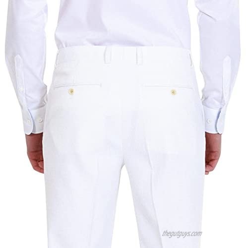HBDesign Mens Formal Slim Fit Flat Front Straight Iron Free Trousers White 31W32L
