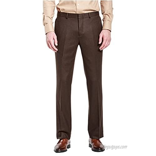 HBDesign Mens Outdoor Ball Slim Fit Flat Straight Brown Iron Free Pants