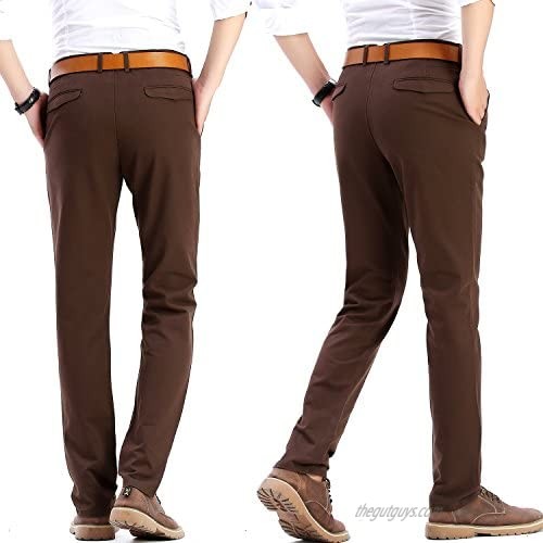 INFLATION Men's Stretchy Slim Fit Casual Pants 100% Cotton Flat Front Trousers Dress Pants for Men
