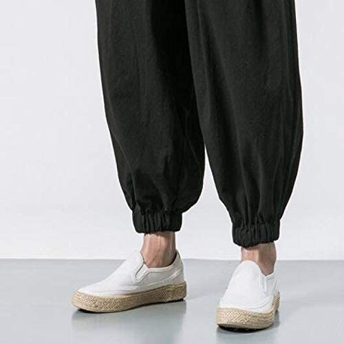 Men's Elastic Waist Harem Pants Retro Chinese Style Loose Fit Lightweight