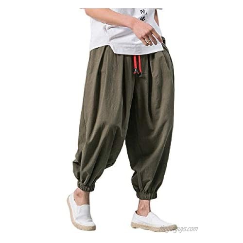 Men's Elastic Waist Harem Pants Retro Chinese Style Loose Fit Lightweight