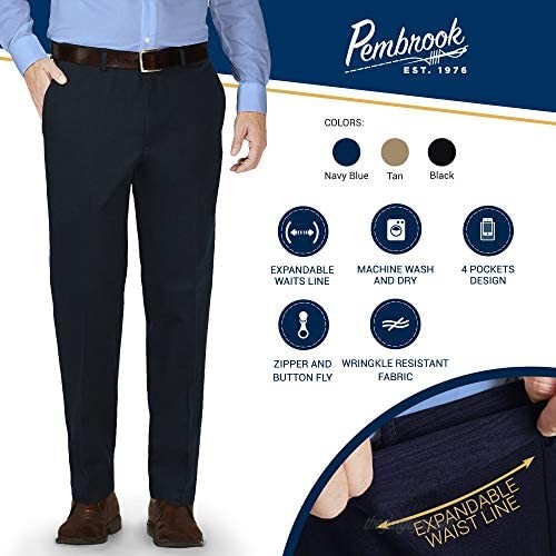 Pembrook Mens Dress Pants Expandable Waist - Dress Slacks for Men -Travel Golf Business Navy