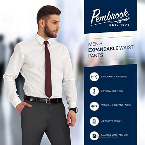 Pembrook Mens Dress Pants Expandable Waist - Dress Slacks for Men -Travel Golf Business Gray