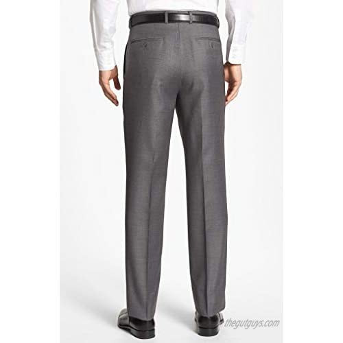 Santorelli Romeo Modern Fit Flat Front Med Grey Wool Trousers Size 33