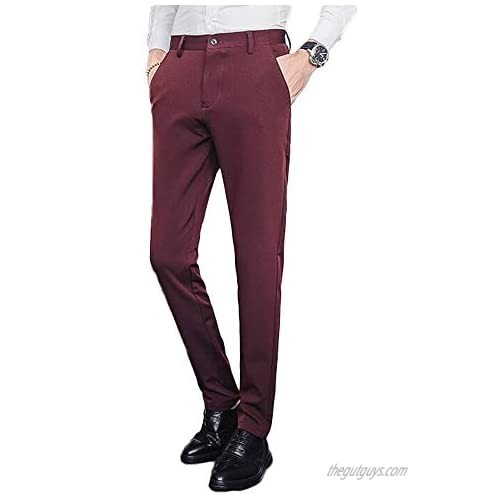 TOPG Men's Casual Flat-Front Pants Business Pant Slim Fit Stretch Trousers