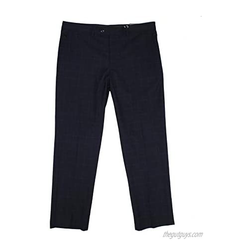 Vince Camuto Mens Dress Pants Blue 38x30 Slim Plaid Stretch Black 38