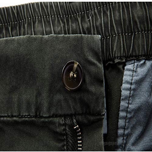 Wantess Men's Straight Leg Cargo Pants Drawstring Elastic Waist Multi-Pocket Outdoor