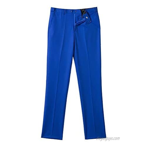 Wehilion Mens Suit Pants Expandable-Waist Flat Front Straight Fit Suit Trousers for Men