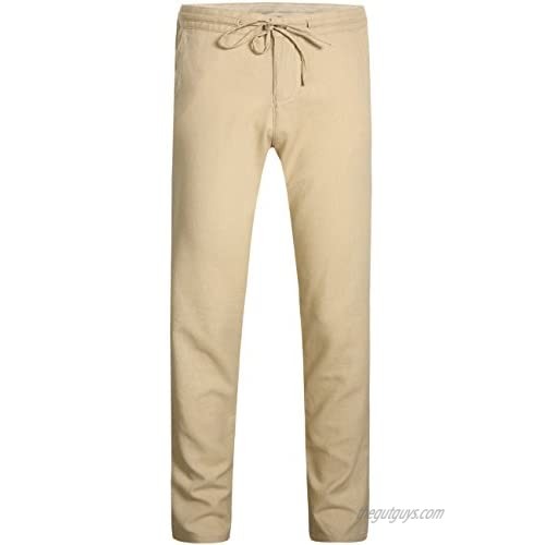 Colen Cosmo Mens Linen Pants Drawstring Cotton Casual Pants for Men