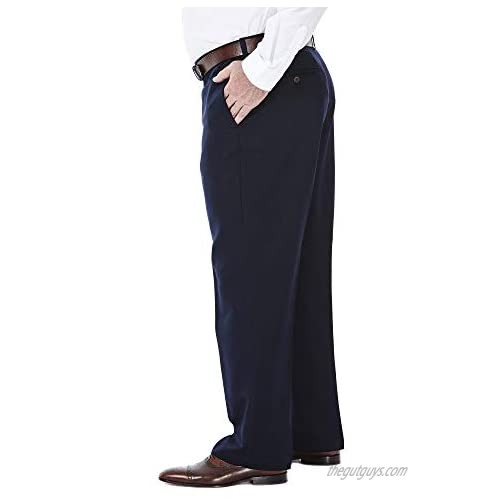 Haggar Men's Big & Tall Cool Gabardine Expandable-Waist Plain-Front Pant Navy 60x32