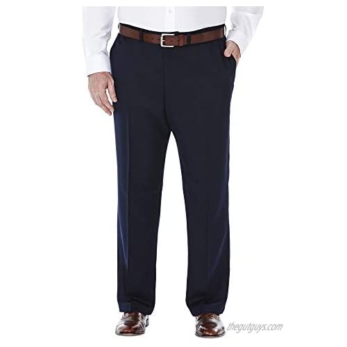 Haggar Men's Big & Tall Cool Gabardine Expandable-Waist Plain-Front Pant Navy 60x32