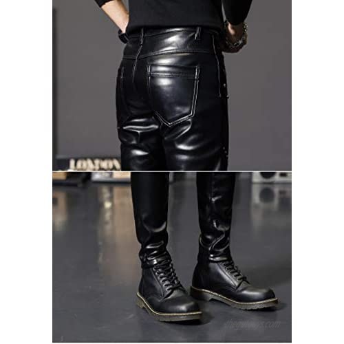 Idopy Men`s Rock Steampunk Studded PU Leather Pants Slim Fit with Rivet