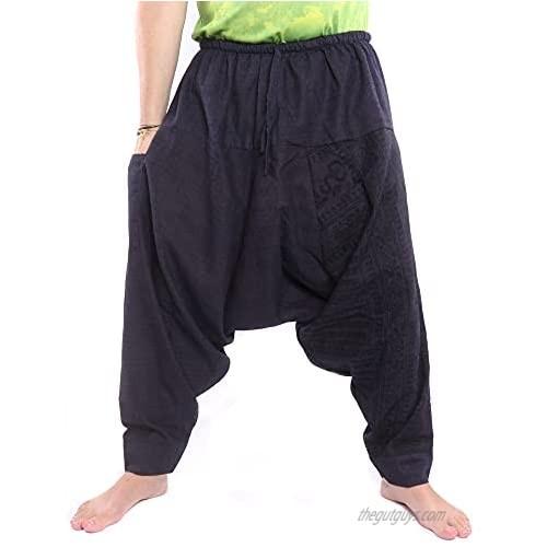 jing shop Aladdin Harem Drawcord Baggy Pants Traditional Print Cotton Mix