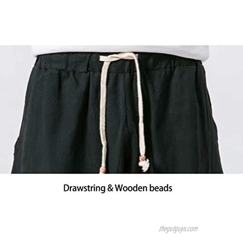 KEFITEVD Mens Baggy Linen Shorts Loose Casual Lightweight Capri Pants Yoga Harem Beach Pants with Pockets