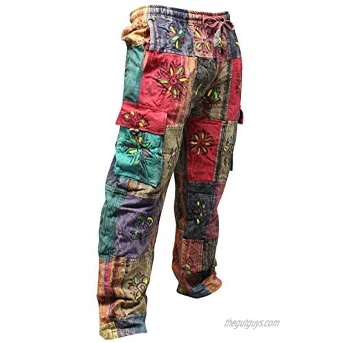 Men's Patchwork Cargo Trouser Wide Leg Hippie Festival Casual Combat Pants