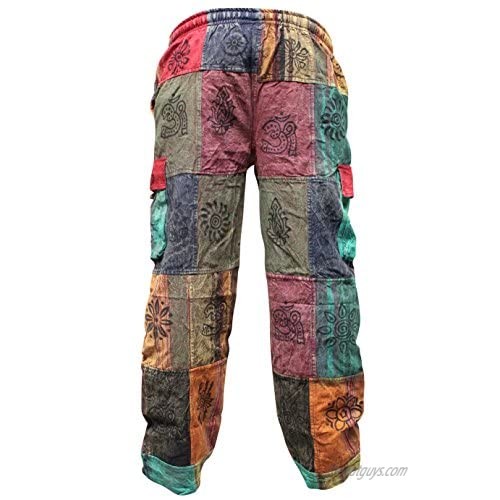 Men's Patchwork Cargo Trouser Wide Leg Hippie Festival Casual Combat Pants