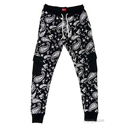 Paisley Cargo Joggers (French Terry) - Large Black