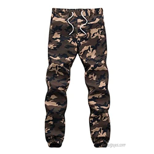 RUEWEY Men Camouflage Athletic Elastic Drawstring Waist Sweatpants Joggers Cargo Pants