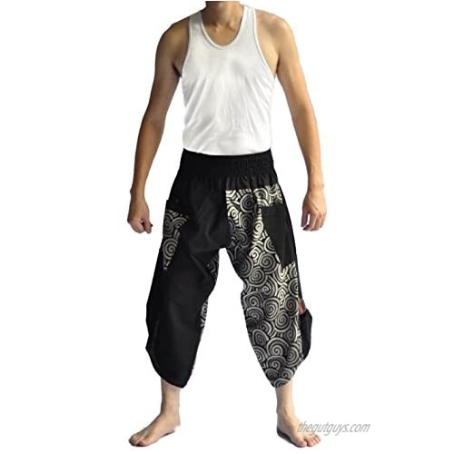 Siam Trendy Mens Harem Pants Design Japanese Style Pants One Size Black and Circle Design