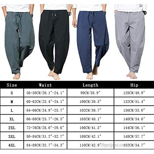 Tudald Men's Cotton Linen Drawstring Harem Pants Pockets Baggy Casual Loungewear Yoga