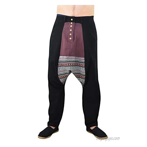 virblatt - Harem Pants for Men | 100% Cotton | Aladdin Pants Men Drop Crotch Pants Parachute Gypsy Pants Hippie Clothes