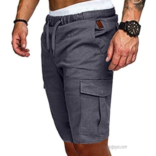 DIOMOR Mens Casual Outdoor Slim Fit Elastic Waist Cargo Shorts Drawstring Hiking Knee Length Pants