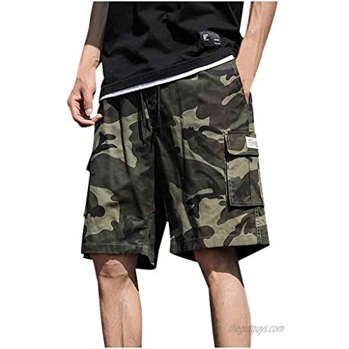 DIOMOR Plus Size Fashion Camo Outdoor Cargo Shorts for Men Casual 9" Inseam Big Pockets Hiking Trunks Camouflage Pants