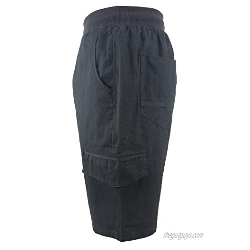 Facitisu Men Cotton Cargo Shorts Elastic Waist Drawstring Relaxed Fit Multi Pockets Shorts