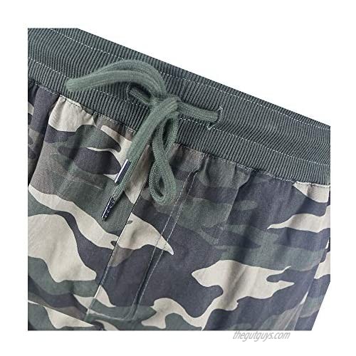 LeeHanTon Cargo Shorts for Men Elastic Waist Drawstring Cotton Casual Outdoor Lightweight Short Pants with Multi Pockets