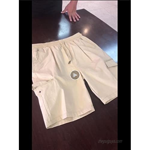 LeeHanTon Cargo Shorts for Men Elastic Waist Drawstring Cotton Casual Outdoor Lightweight Short Pants with Multi Pockets