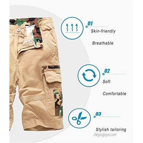 Men's Lightweight Multi Pocket Casual Cargo Shorts with No Belt 7.Khaki 30