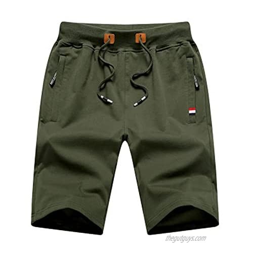 Men’s Shorts Workout Pants Pure Color Sweatpants Summer Casual Loose Drawstring Beach Shorts with Pockets