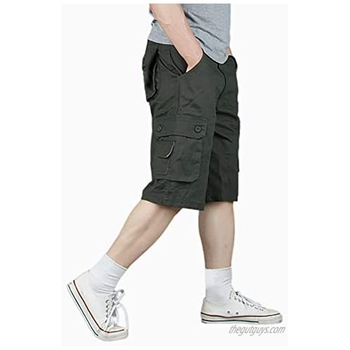 qingduomao Cotton Cargo Shorts for Men Relaxed Fit Multi-Pocket Casual Zipper Shorts Big and Tall