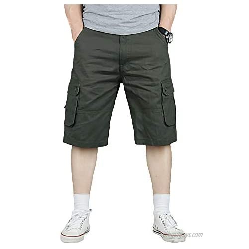 qingduomao Cotton Cargo Shorts for Men Relaxed Fit Multi-Pocket Casual Zipper Shorts Big and Tall