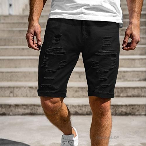 Sdeycui Men's Ripped Jean Shorts Casual Distressed Denim Summer Shorts with Pockets