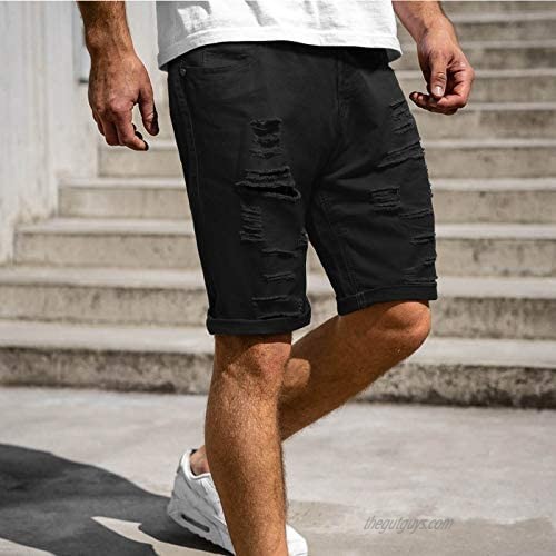 Sdeycui Men's Ripped Jean Shorts Casual Distressed Denim Summer Shorts with Pockets
