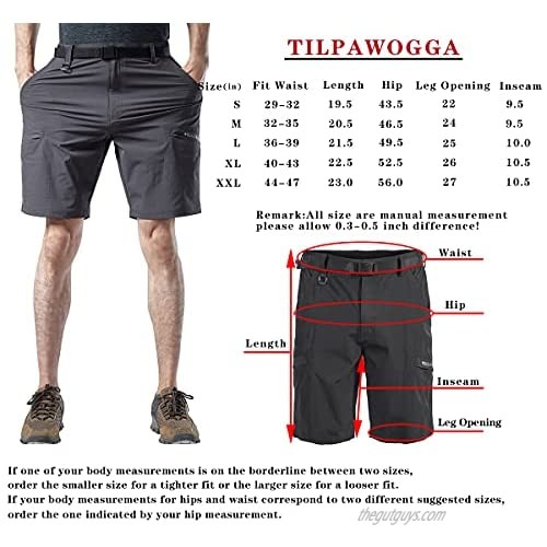 TILPAWOGGA Men's Outdoor Casual Lightweight Water Resistant Quick Dry Cargo Hiking Shorts Water Resistant NO Belt