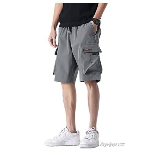 USTZFTBCL Summer Cargo Shorts Men Army Military Trend Elastic Waist Men's Street Knee Length Casual Shorts