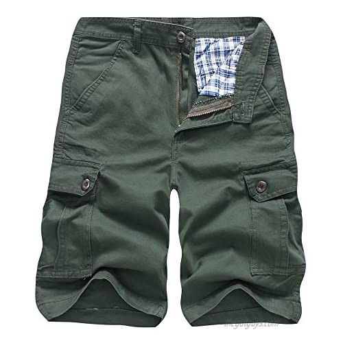 WUAI Mens Casual Loose Fit Cargo Shorts Army Multi-Pocket Big & Tall Plus Size Work Trouser Solid Pant