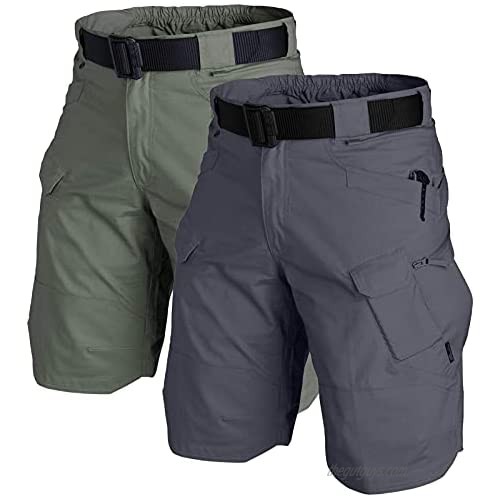 Xiakolaka 2021 Upgraded Waterproof Tactical Shorts Relaxed Fit Cargo Shorts Quick Dry Breathable Hiking Shorts 2pc Green Grey L
