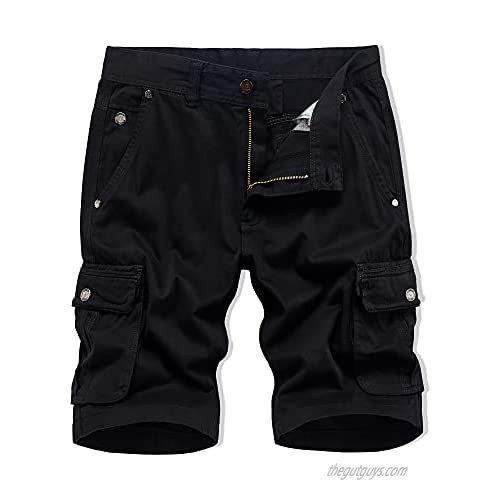 XIONG TAI Mens Stretch Cargo Shorts Relaxed Fit with Pockets Khaki Camo Camouflage Shorts Casual Work Shorts(A348 Black 30)