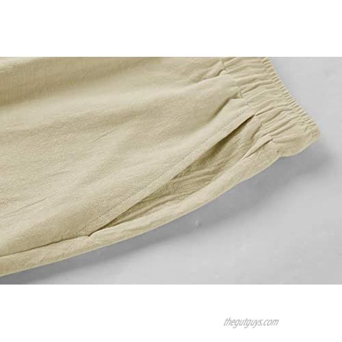 Makkrom Men's Cotton Linen Casual Lightweight Elastic Waist Drawstring Yoga Shorts