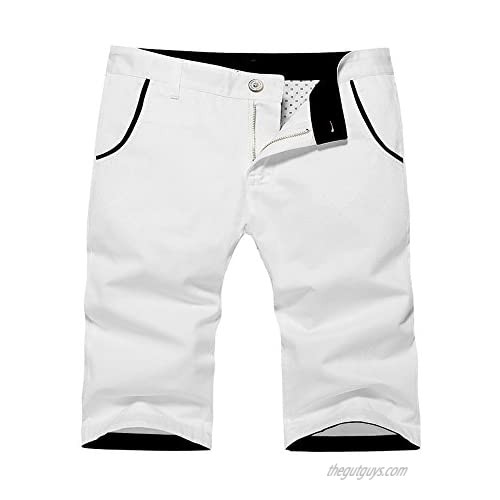 OCHENTA Men's Regular Fit Flat Front Cotton Shorts