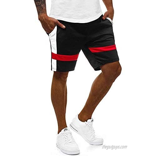 ZNU Mens Shorts Athletic Workout Classic Fit Stretch Drawstring Summer Beach Striped Shorts